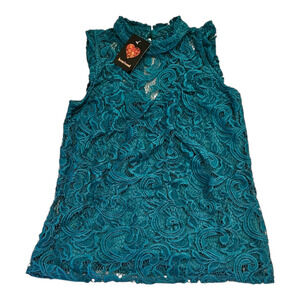 Heart Soul Small Lace Turquoise Sleeveless Lined Shirt